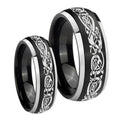 Celtic Knot Dragon Dome Brushed Black 2 Tone Tungsten His And Hers Ring