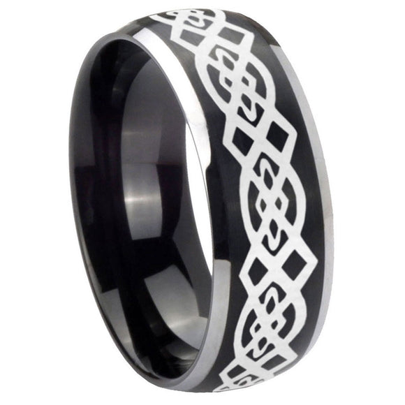 8mm-Celtic-Knot-Dome-Brushed-Black-2-Tone-Tungsten-Carbide-Men's-Bands-Ring