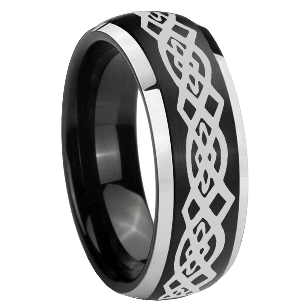 8mm Celtic Knot Dome Brushed Black 2 Tone Tungsten Band