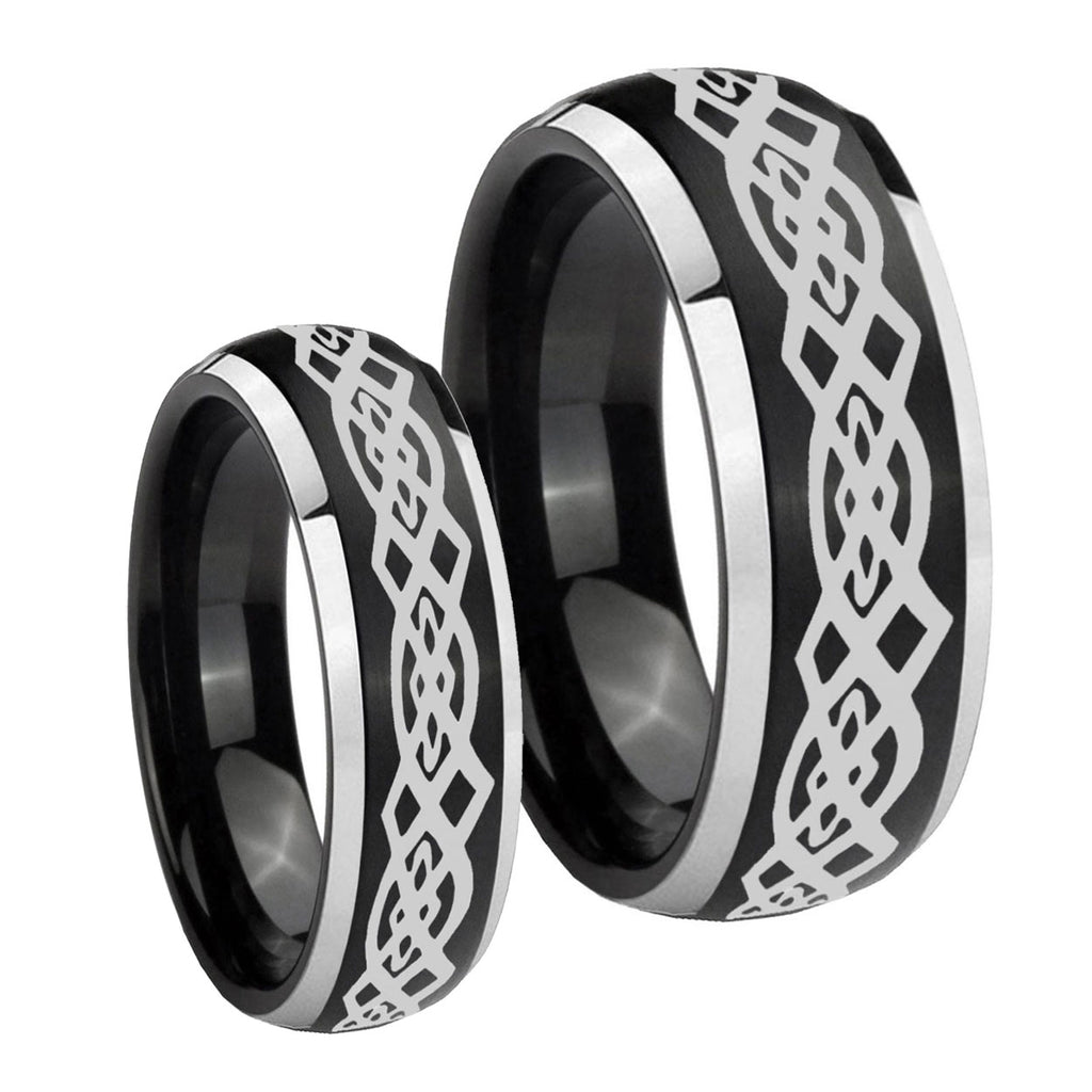 Celtic Knot Dome Brushed Black 2 Tone Tungsten Bridal Ring Set