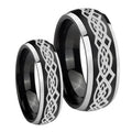 Celtic Knot Dome Brushed Black 2 Tone Tungsten Bridal Ring Set