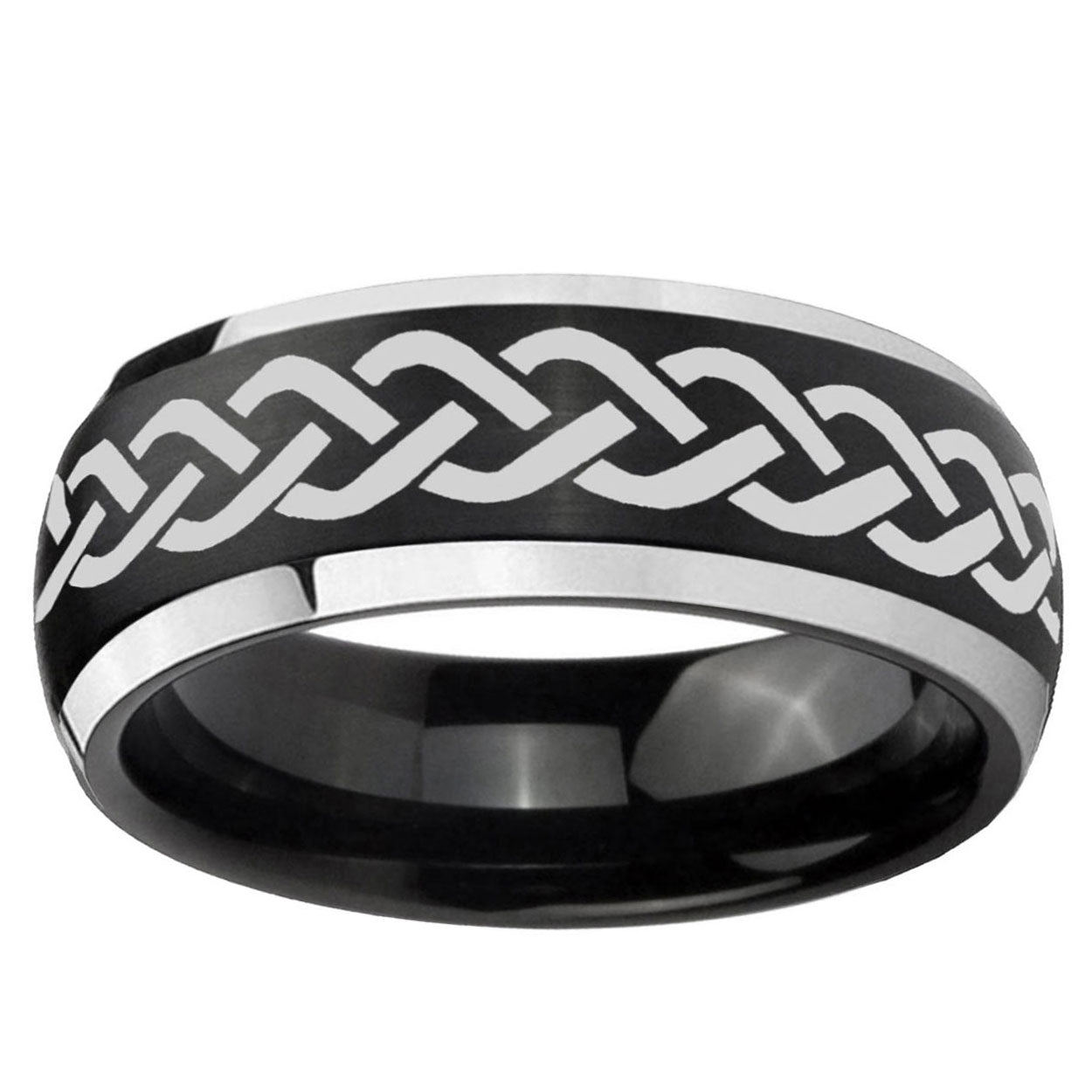 5mm Laser Celtic Knot Dome Brushed Black 2 Tone Tungsten Ring