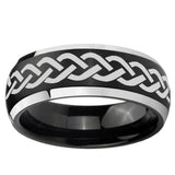 5, 8mm Laser Celtic Knot Dome Brushed Black 2 Tone Tungsten Ring