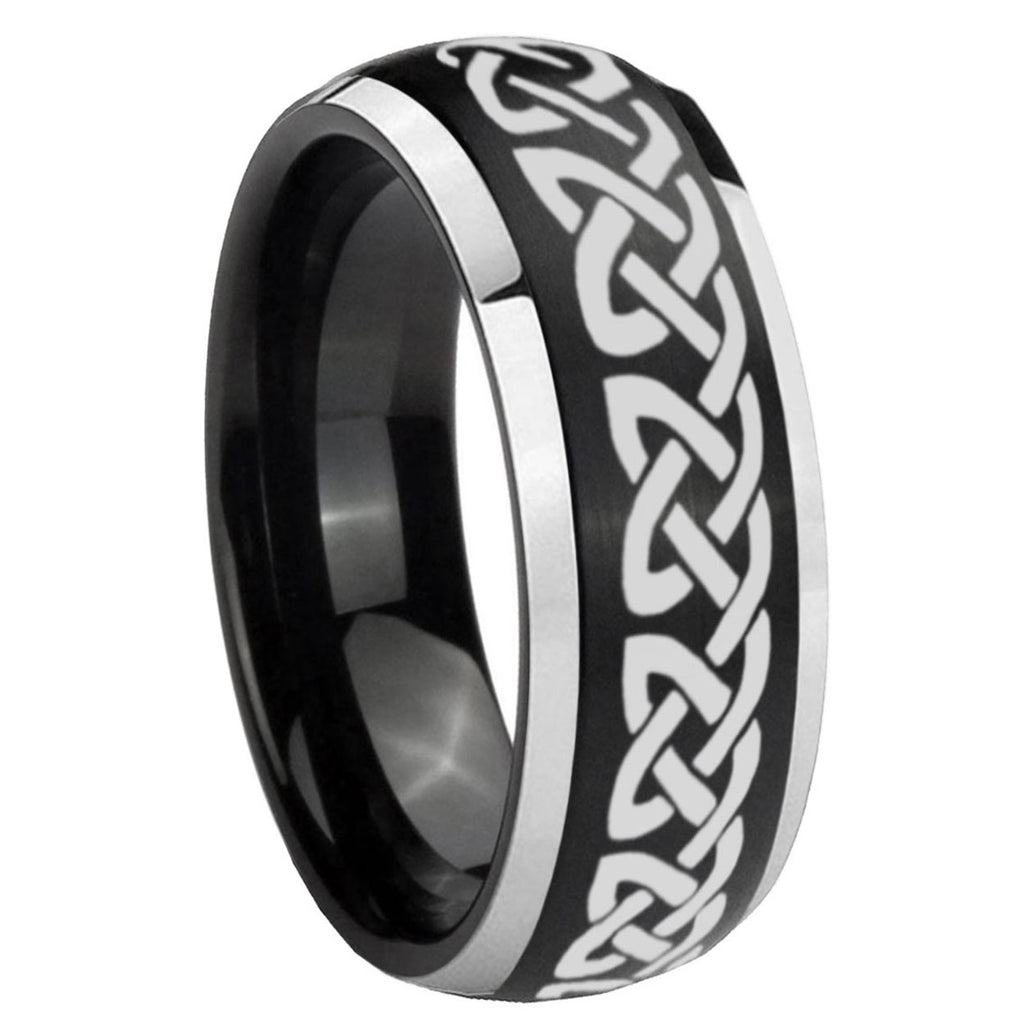 8mm Celtic Knot Love Dome Brushed Black 2 Tone Tungsten Ring