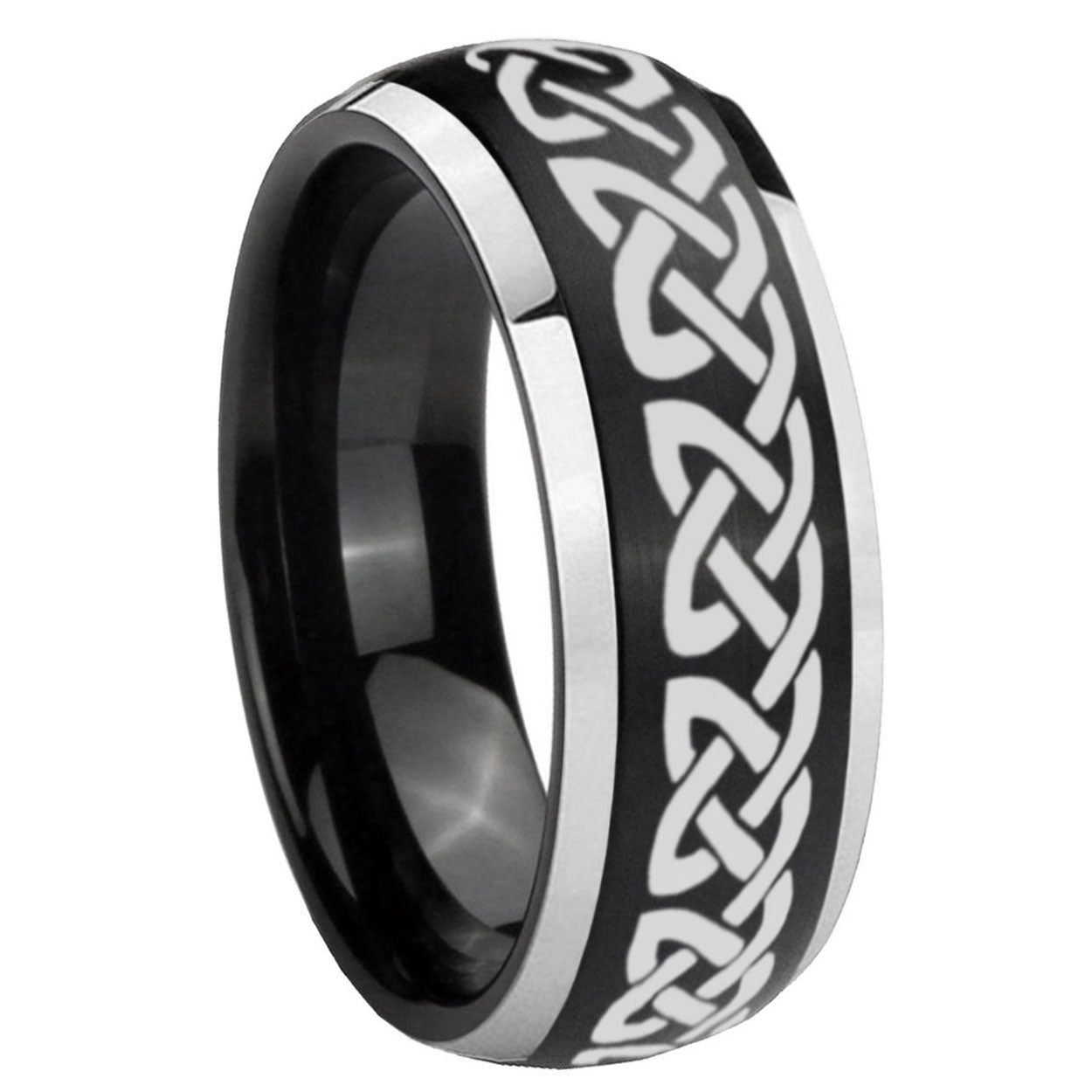 8mm Celtic Knot Love Dome Brushed Black 2 Tone Tungsten Ring