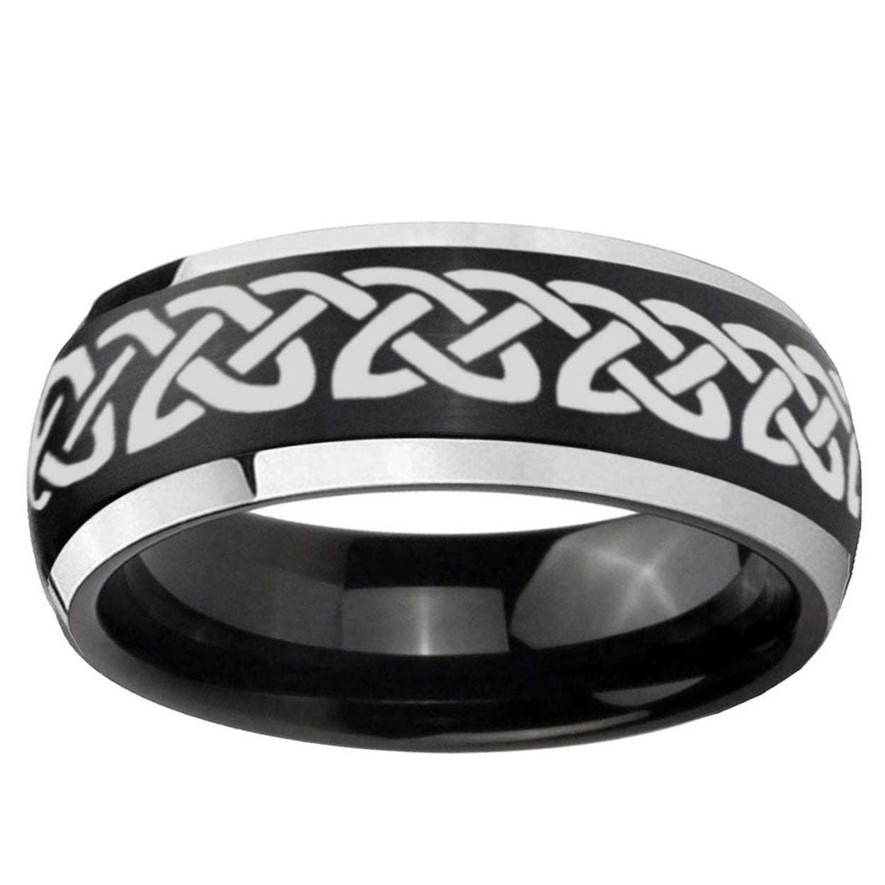 5mm Celtic Knot Love Dome Brushed Black 2 Tone Tungsten Ring