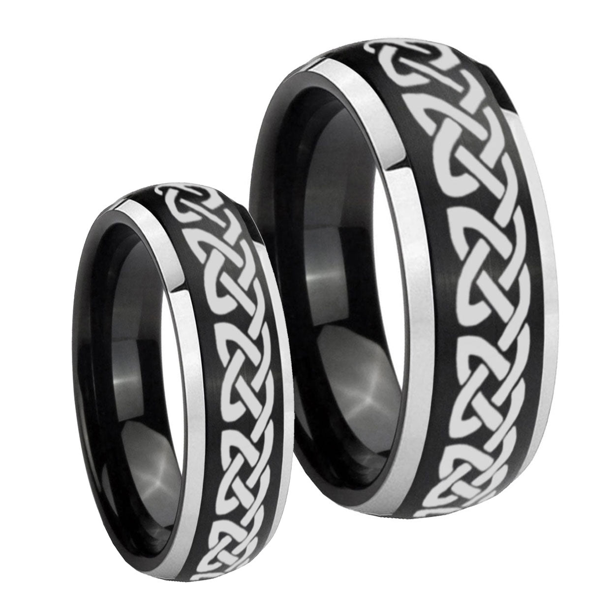 Celtic Knot Love Dome Brushed Black 2 Tone Tungsten Couple Rings