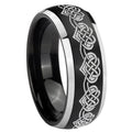 8mm Celtic Knot Heart Dome Brushed Black 2 Tone Tungsten Ring