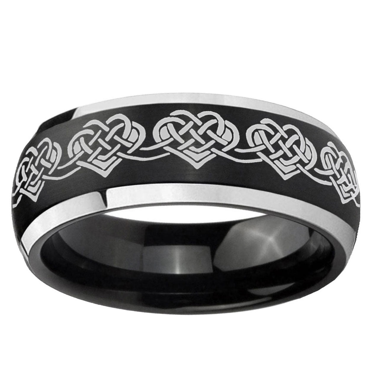 5mm Celtic Knot Heart Dome Brushed Black 2 Tone Tungsten Ring