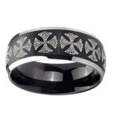 8mm-Medieval-Cross-Dome-Brushed-Black-2-Tone-Tungsten-Custom-Mens-Ring