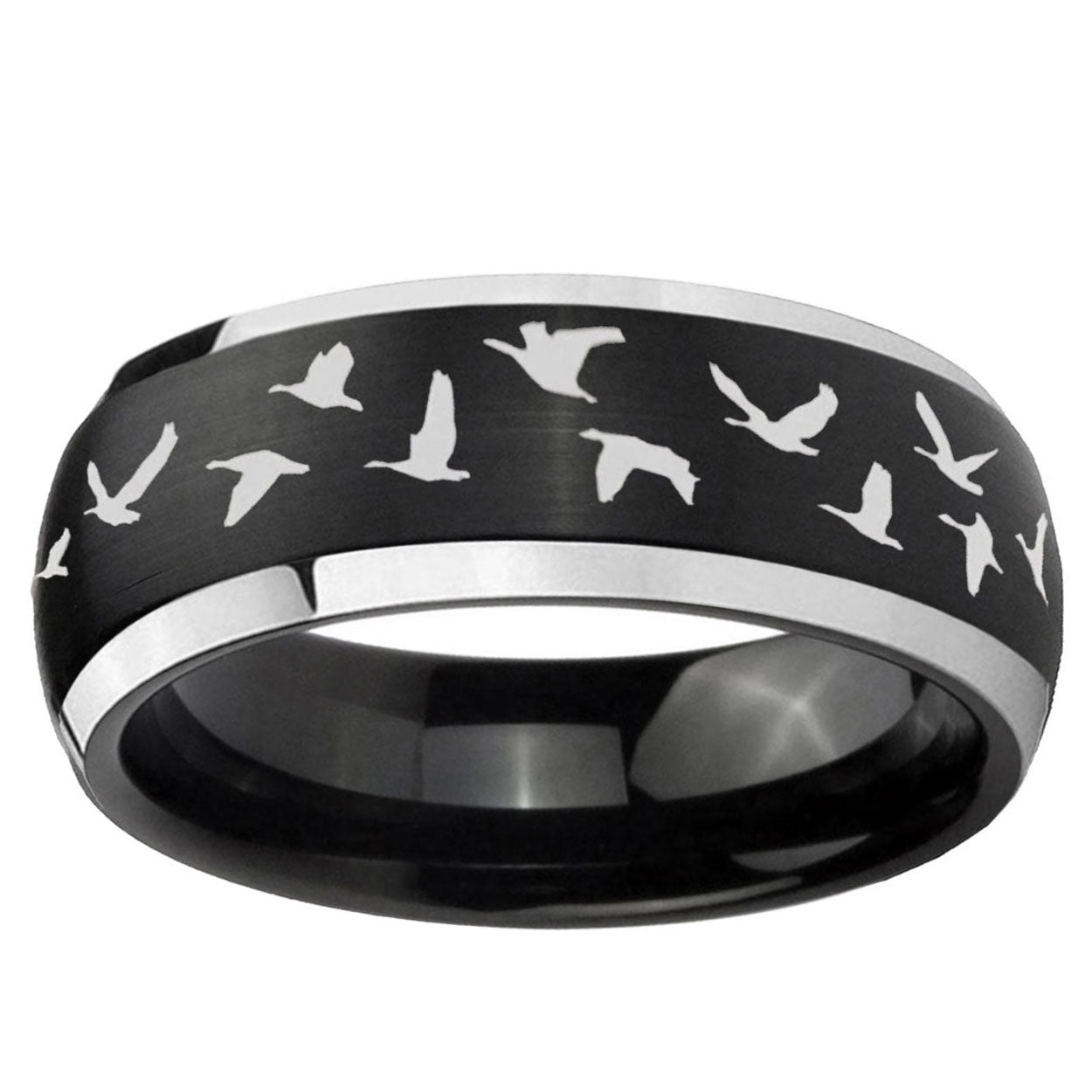 5mm Flying Geese Hunting Dome Black 2 Tone Tungsten Ring