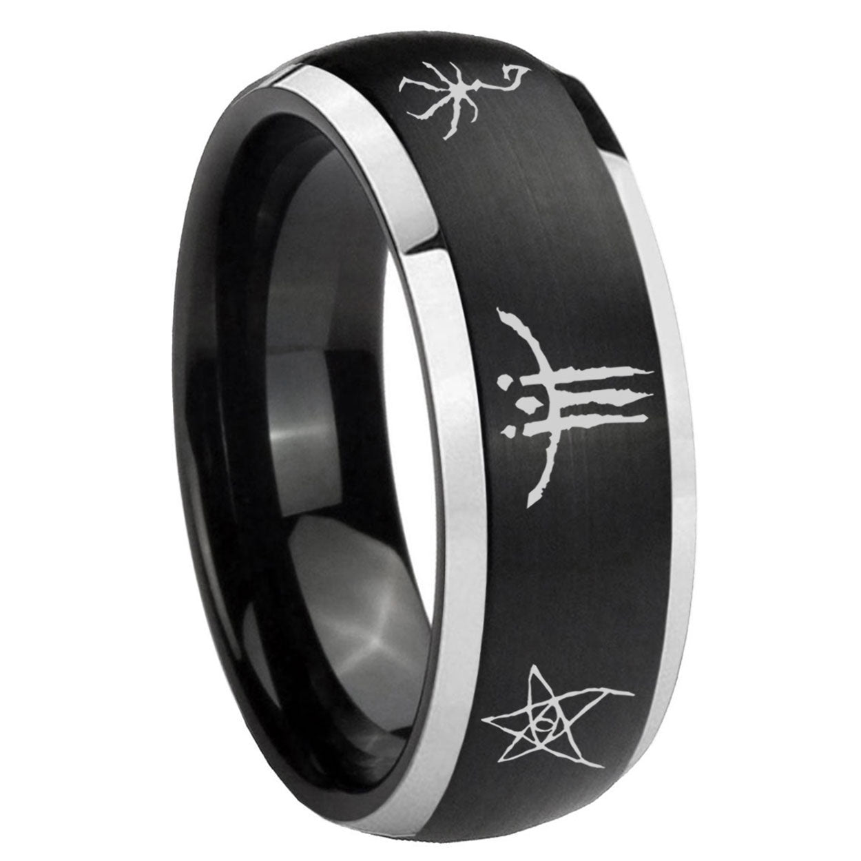 8mm Blackborne Caryll Runes Dome Brush Black Engraving Ring