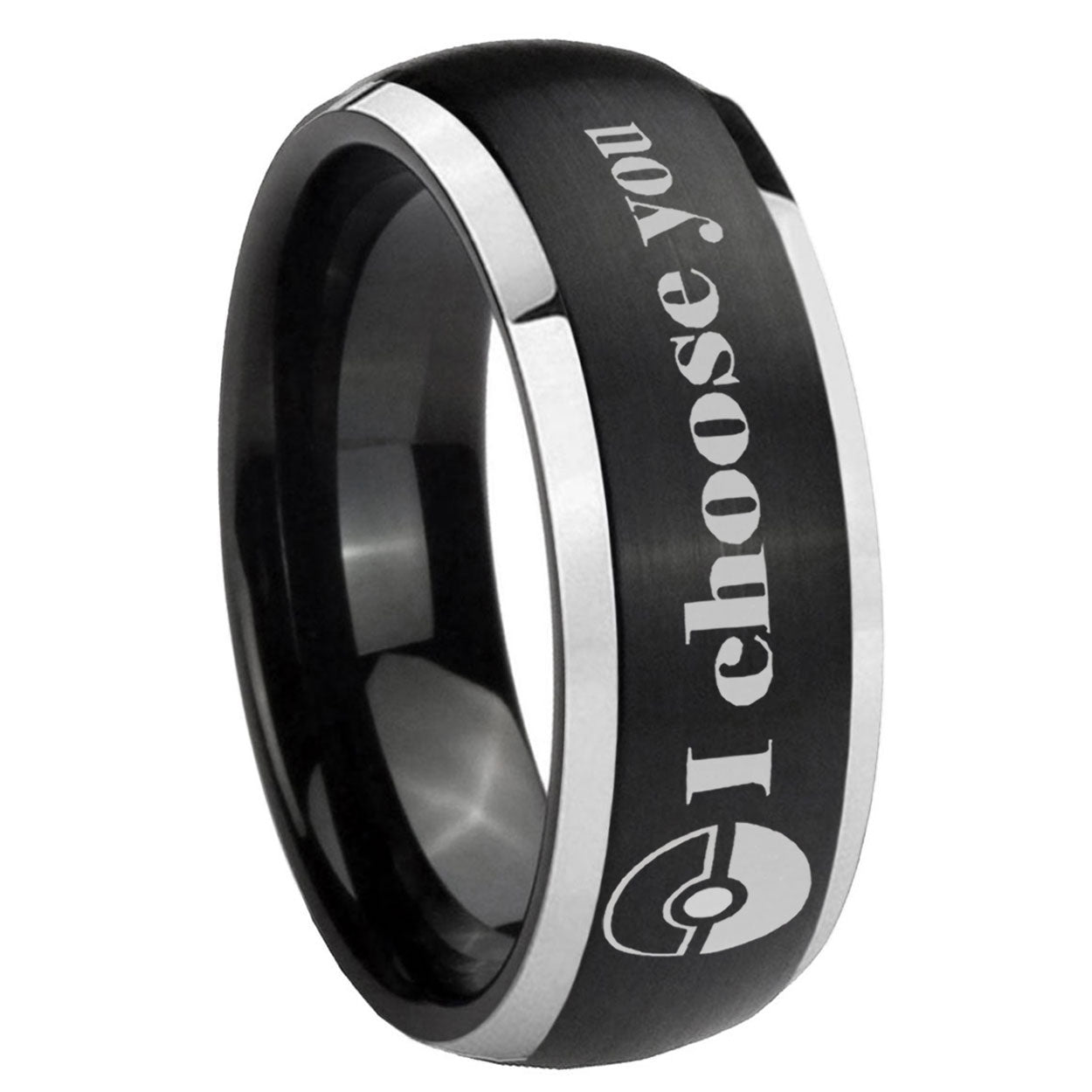 8mm Pokeball Pokemon Dome Brush Black Engraving Ring