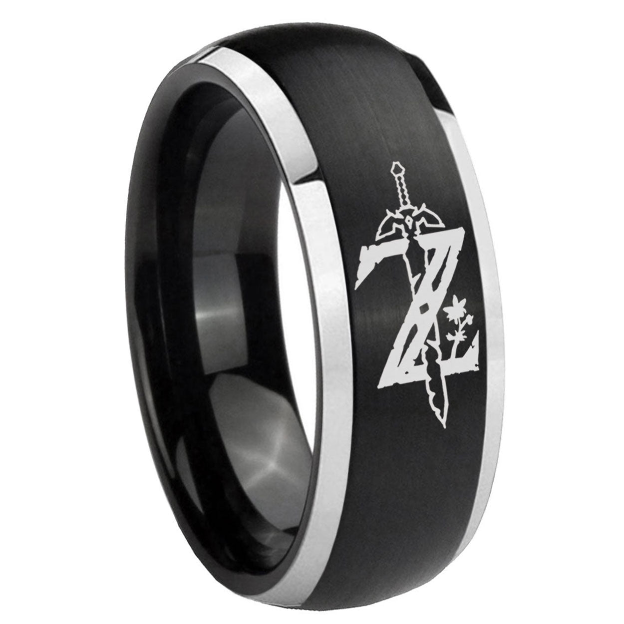 8mm Zelda Breath Of The Wild Dome Brush Black Engraving Ring
