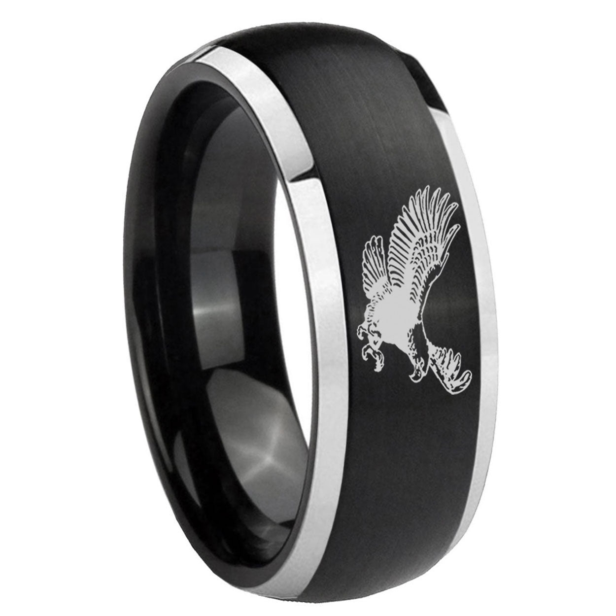 8mm Flying American Eagle Dome Brush Black Engraving Ring