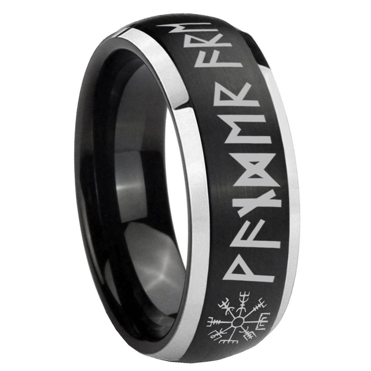 8mm Viking Dome Brush Black Engraving Ring
