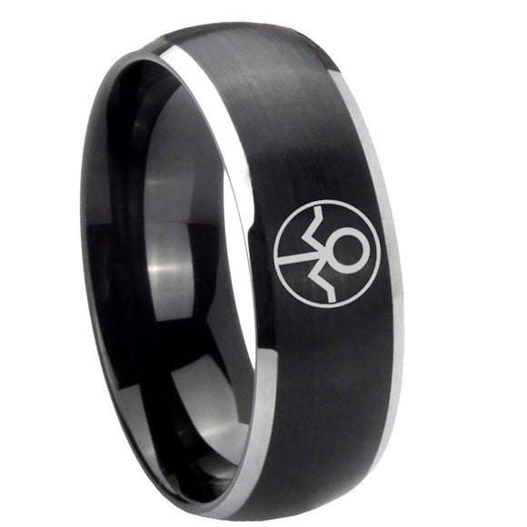 8mm Gray Lantern Dome Brush Black Wedding Ring Mens