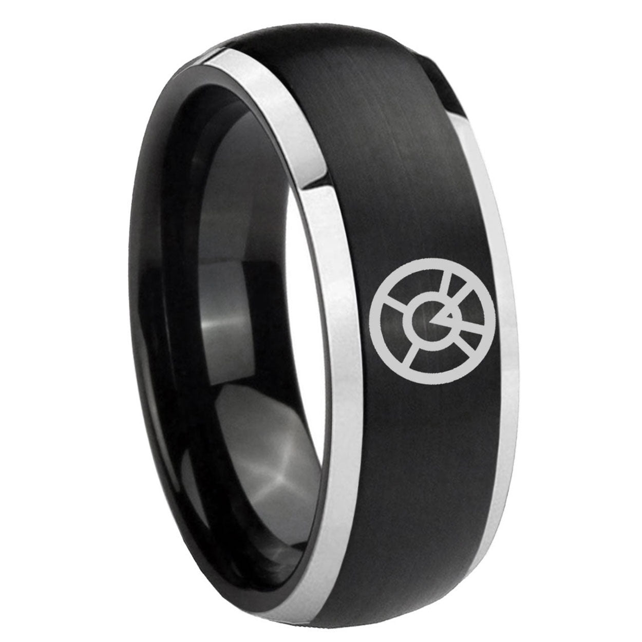 8mm Orange lantern Dome Brush Black Engraving Ring