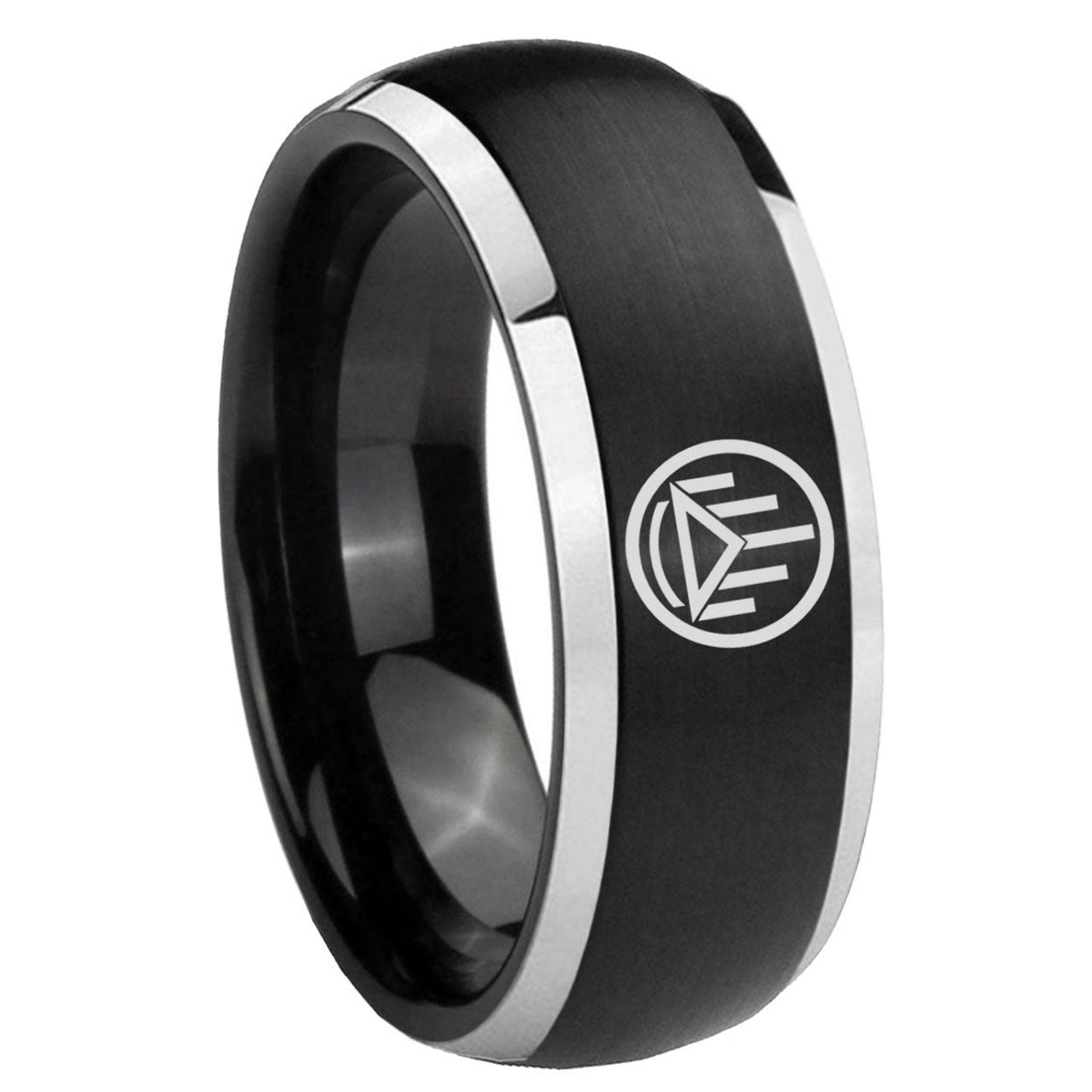8mm Silver Lantern Dome Brush Black Engraving Ring