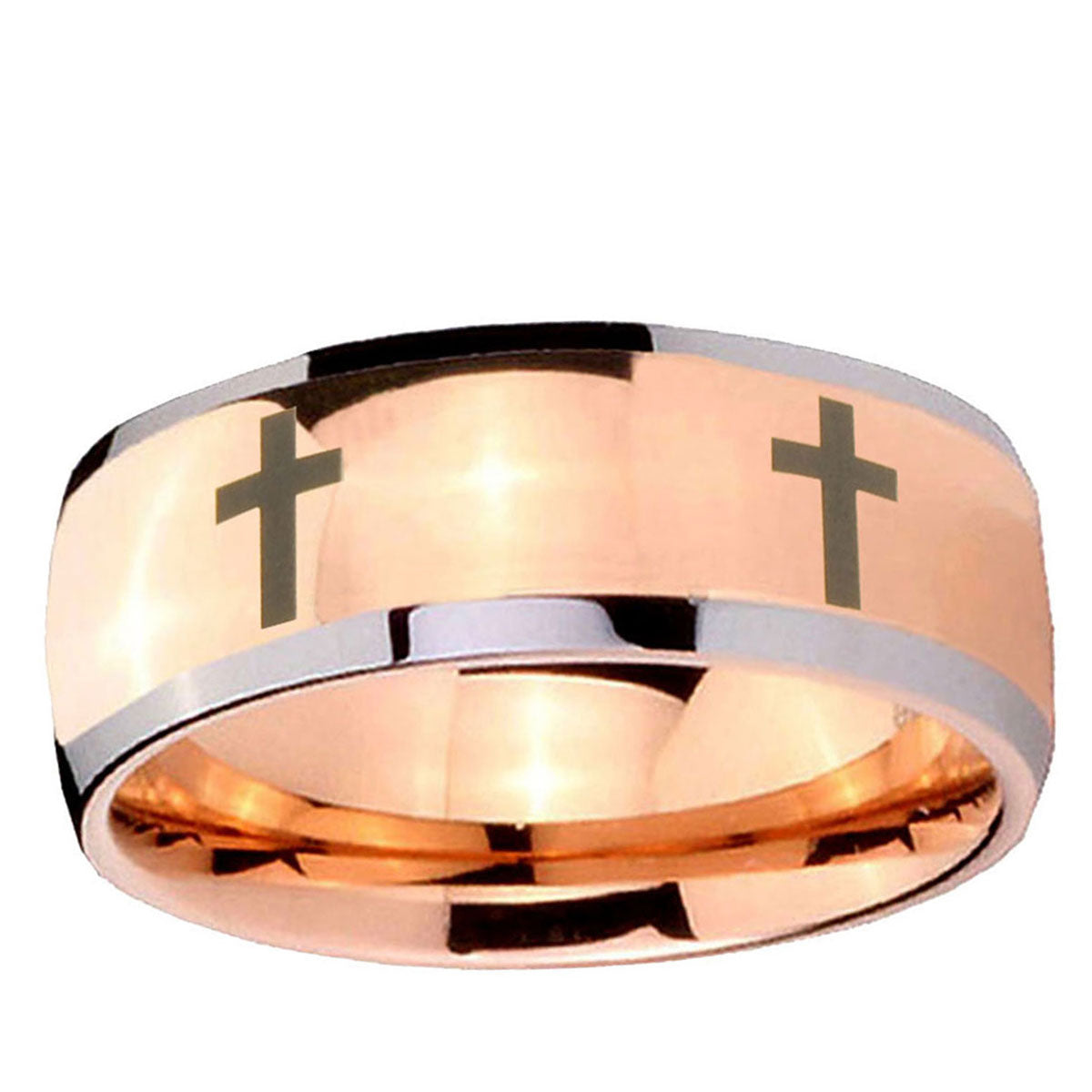 5mm Crosses Dome Rose Gold Tungsten Mens Anniversary Ring