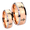 Crosses Dome Rose Gold Tungsten His Hers Ring Set