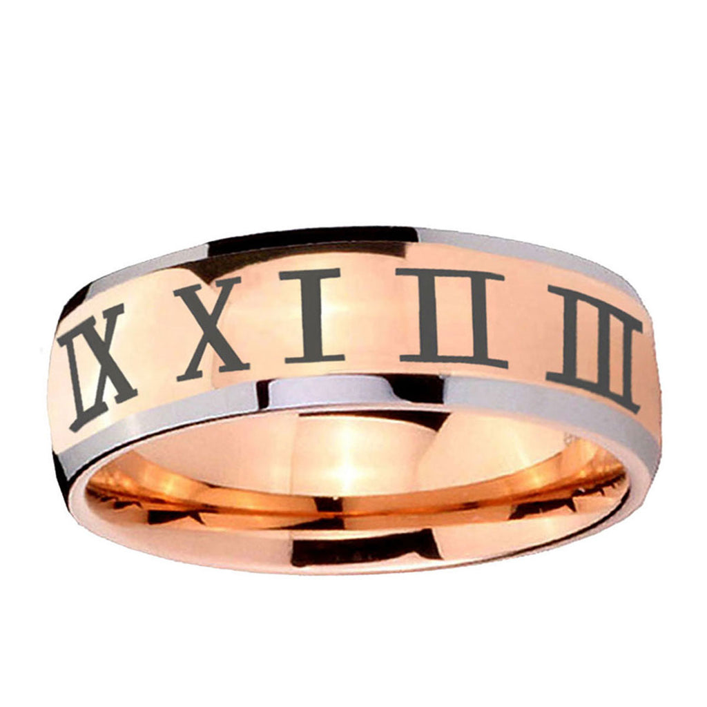 5mm Roman Numeral Dome Rose Gold Tungsten Custom Mens Ring