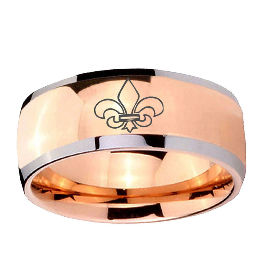 5mm Fleur-De-Lis Dome Rose Gold Tungsten Custom Mens Ring