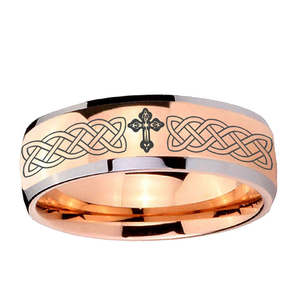 5mm Celtic Cross Dome Rose Gold Tungsten Men's Promise Ring