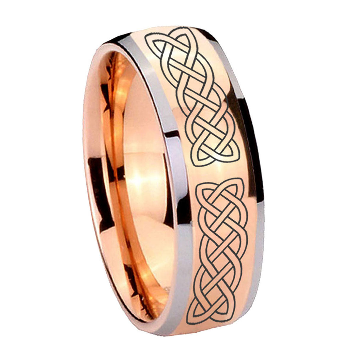 8mm Celtic Knot Dome Rose Gold Tungsten Mens Engagement Ring