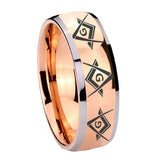8mm Master Mason Masonic Dome Rose Gold Tungsten Wedding Engraving Ring