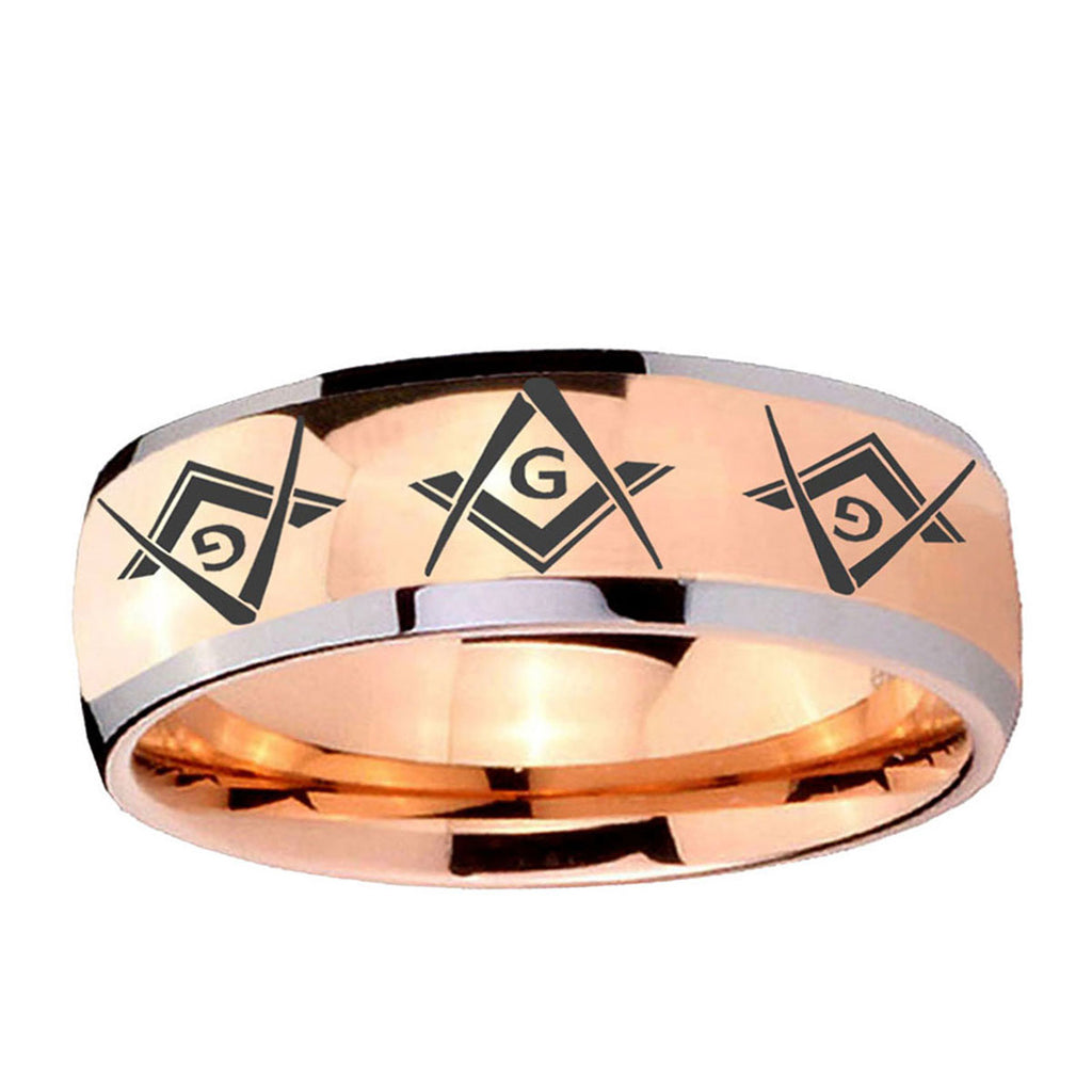 5mm Master Mason Masonic Dome Rose Gold Tungsten Ring