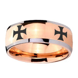 8mm-4-Maltese-Cross-Dome-Rose-Gold-Tungsten-Carbide-Men's-Ring