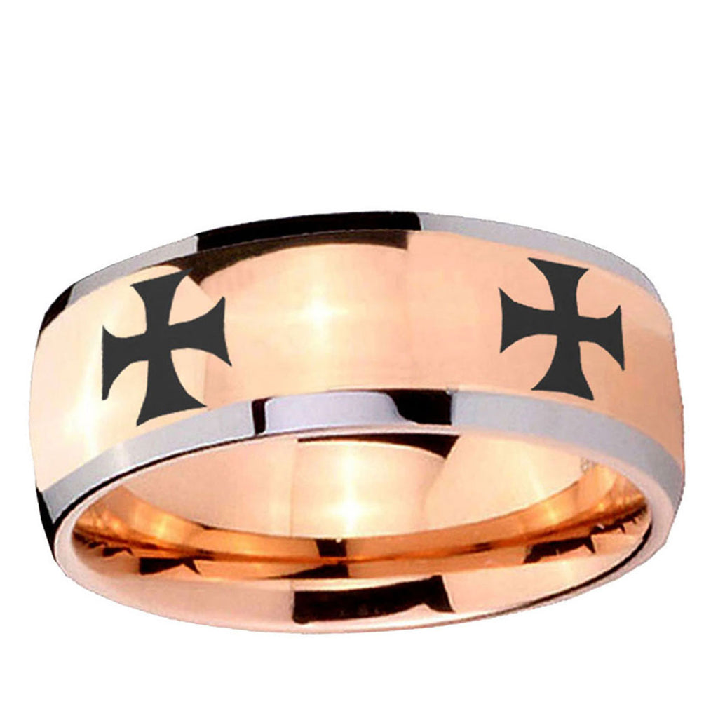 5mm 4 Maltese Cross Dome Rose Gold Tungsten Men's Ring