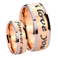 8mm I Love You Forever ever Dome Rose Gold Tungsten Ring