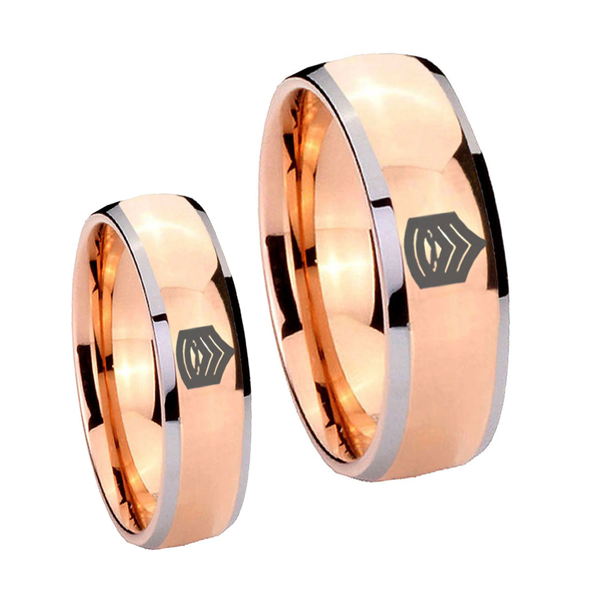 Army Sergeant Major Dome Rose Gold Tungsten His and Hers