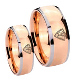 Bride and Groom CTR Dome Rose Gold Tungsten Carbide Wedding Engagement Ring Set