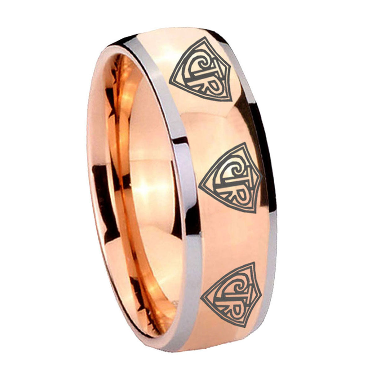 8mm Multiple CTR Dome Rose Gold Tungsten Personalized Ring