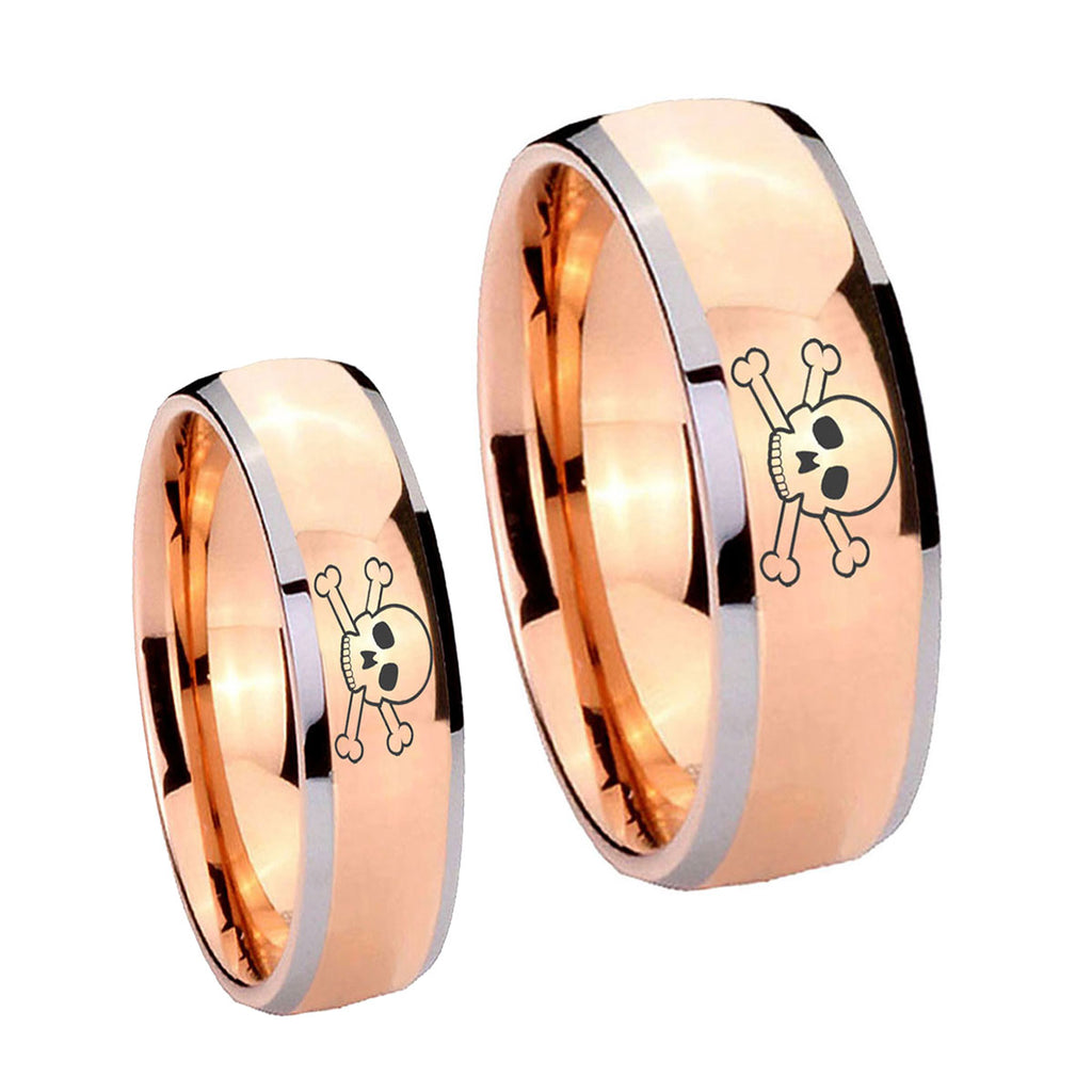 Skull Dome Rose Gold Tungsten Bridal Set Ring