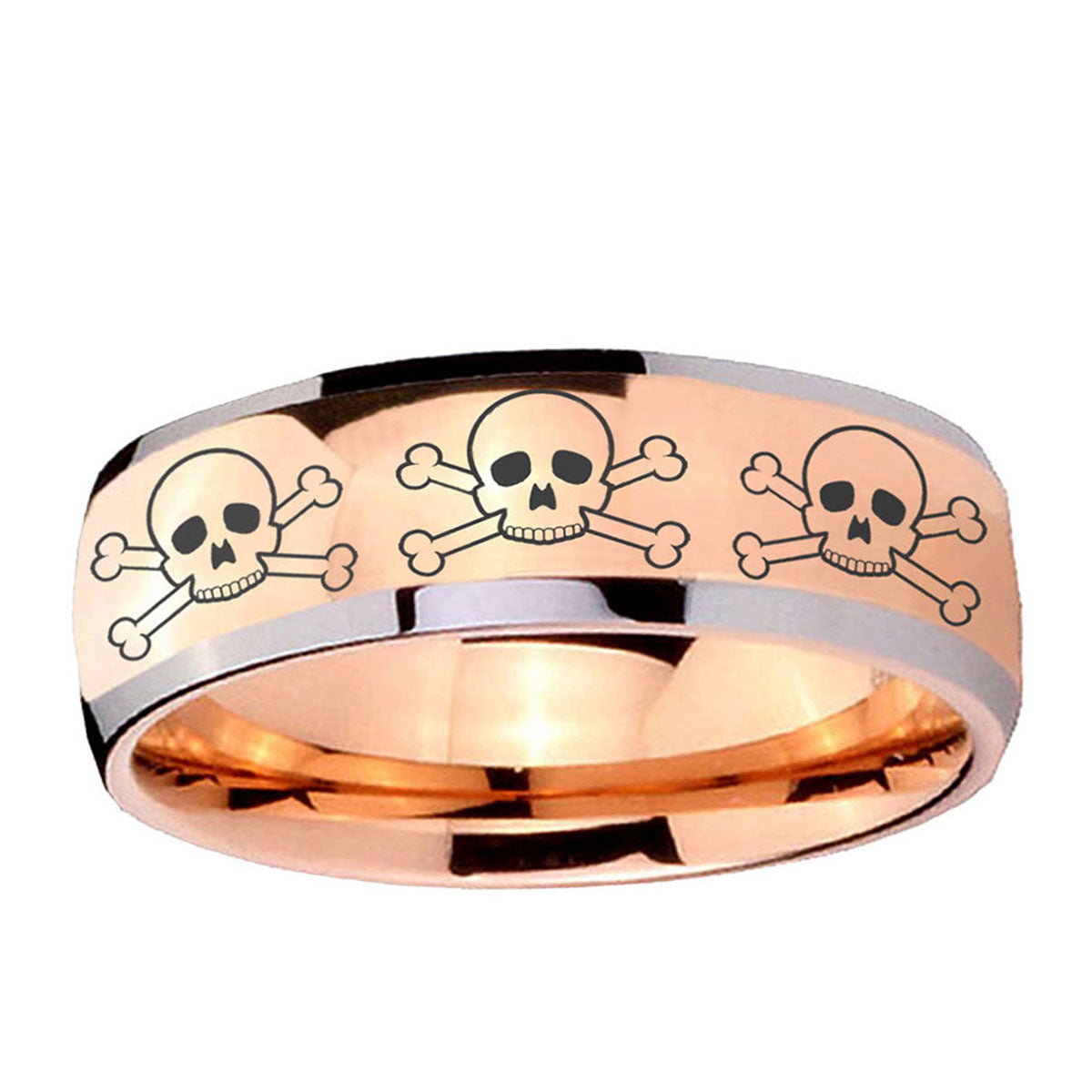 5mm Multiple Skull Dome Rose Gold Tungsten Mens Wedding Ring