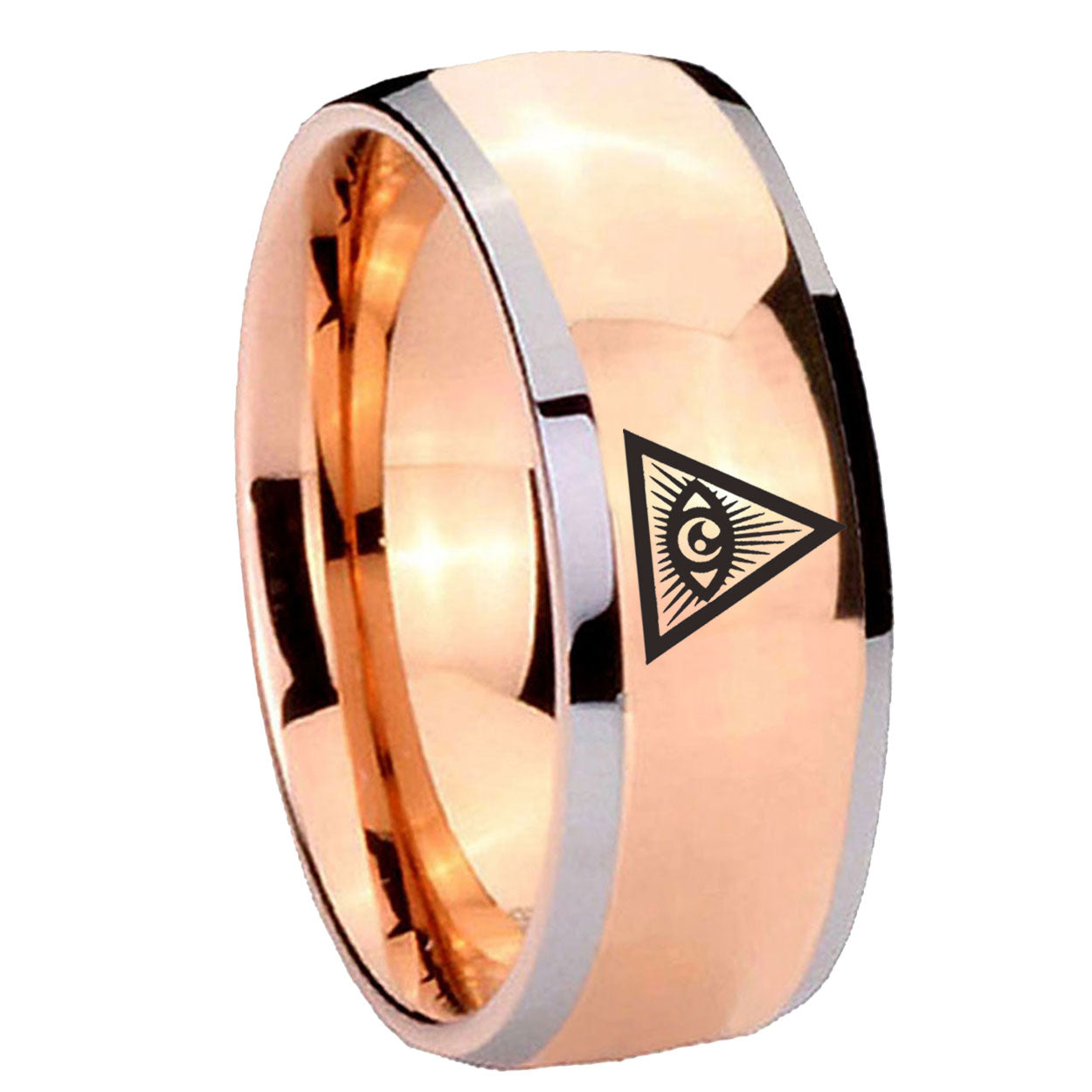 8mm Seeing Eye of God Dome Rose Gold Tungsten Men Bands