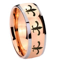 8mm Multiple Fleur-De-Lis Dome Rose Gold Tungsten Ring