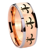 8mm Multiple Fleur Delis Dome Rose Gold Tungsten Carbide Engraved Ring