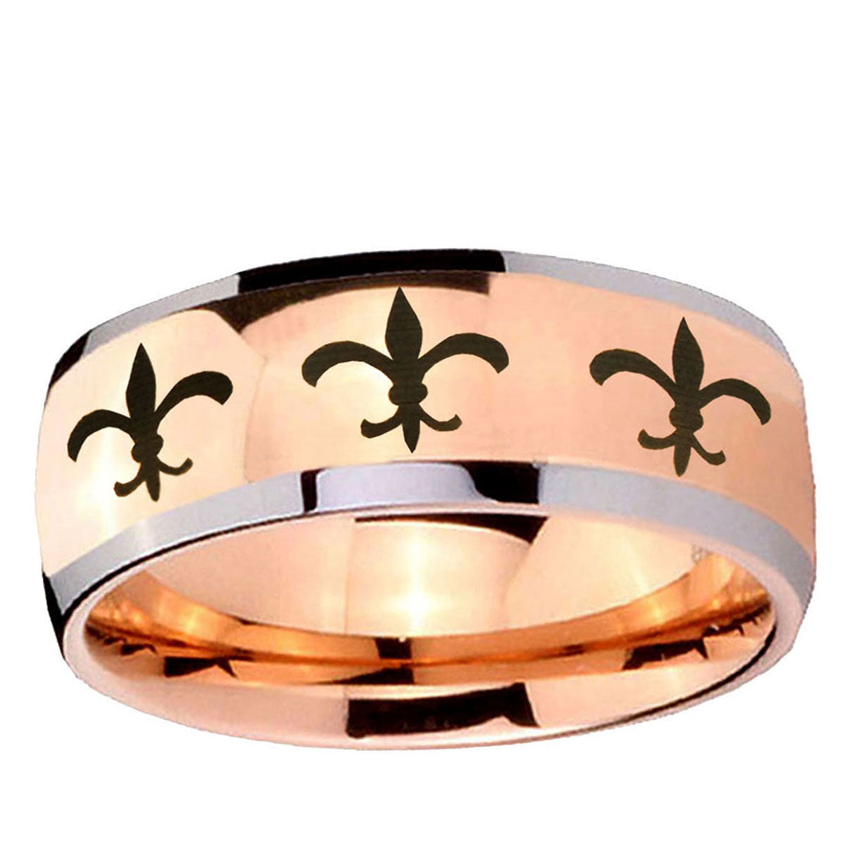 5mm Multiple Fleur-De-Lis Dome Rose Gold Tungsten Ring
