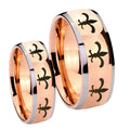 Multiple Fleur De Lis Dome Rose Gold Tungsten His and Hers