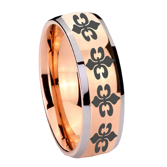8mm-Multiple-Fleur-De-Lis-Dome-Rose-Gold-Tungsten-Carbide-Men's-Engagement-Band