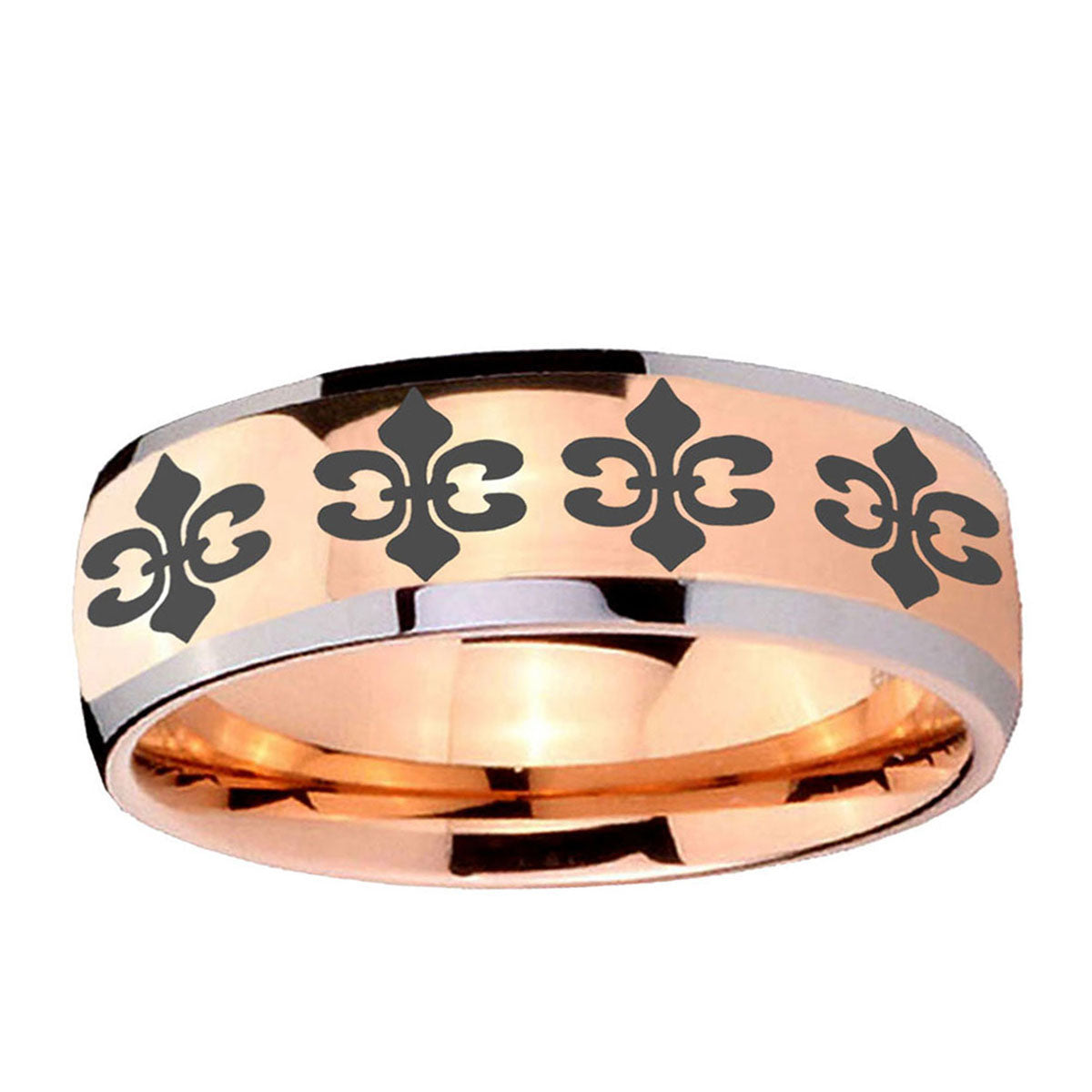 5mm Multiple Fleur-De-Lis Dome Rose Gold Tungsten Ring