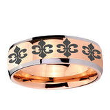 5, 8mm Multiple Fleur-De-Lis Dome Rose Gold Tungsten Ring