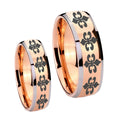 Multiple Fleur De Lis Dome Rose Gold Tungsten Matching Ring Set