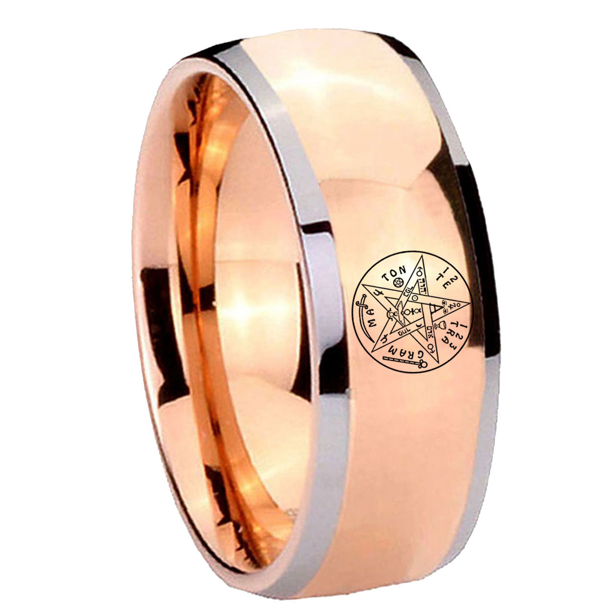 8mm Tetragrammaton Spiritual Kabbalah Dome Rose Gold Tungsten Band