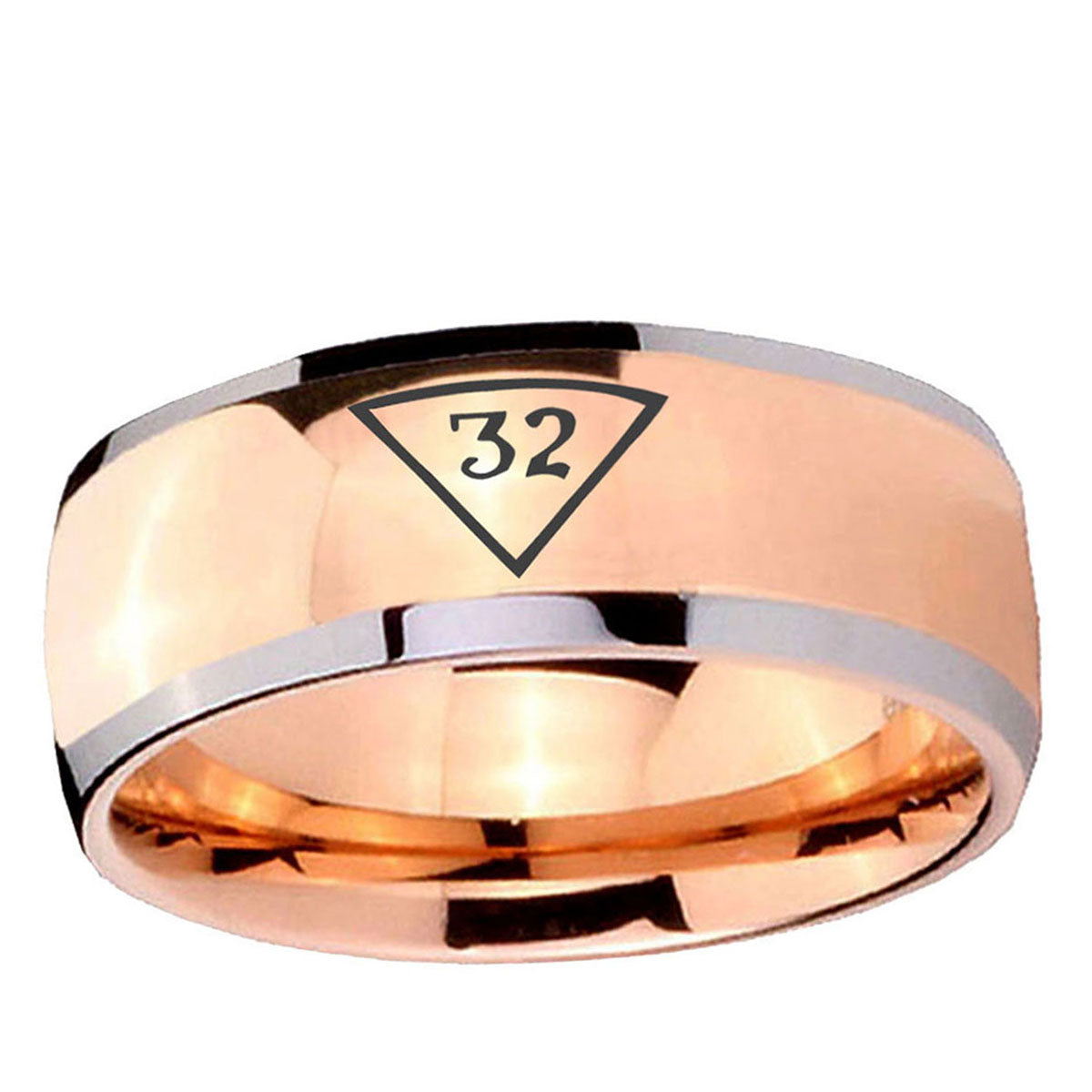 5mm Masonic 32 Triangle Freemason Dome Rose Gold Tungsten Ring